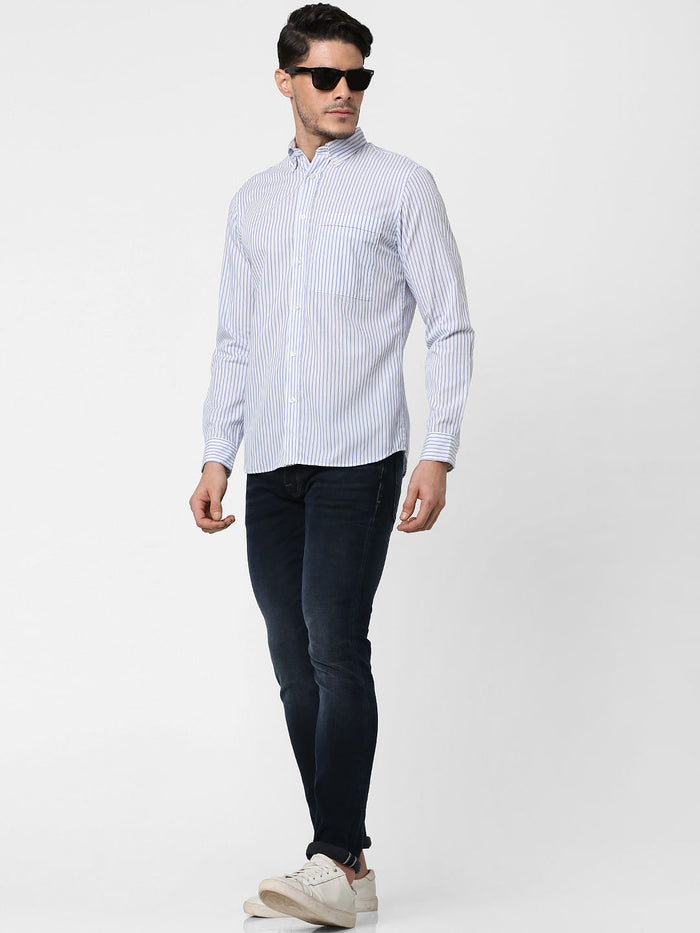 Light Blue Striped Full Sleeves Shirt