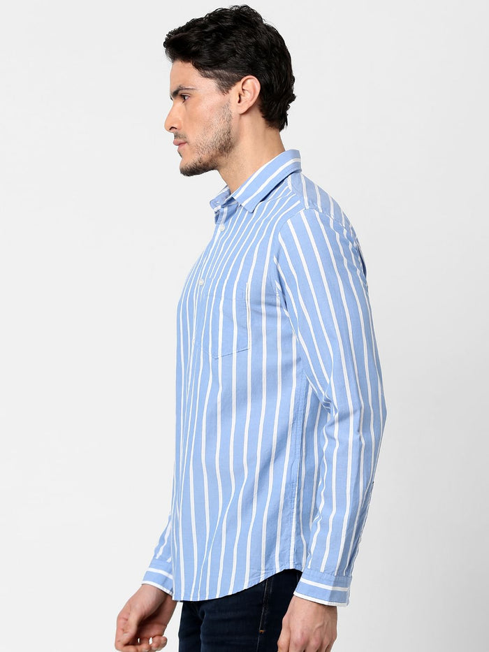 Light Blue Striped Full Sleeves Shirt