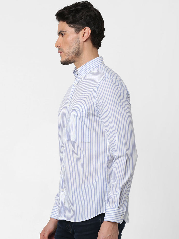 Light Blue Striped Full Sleeves Shirt