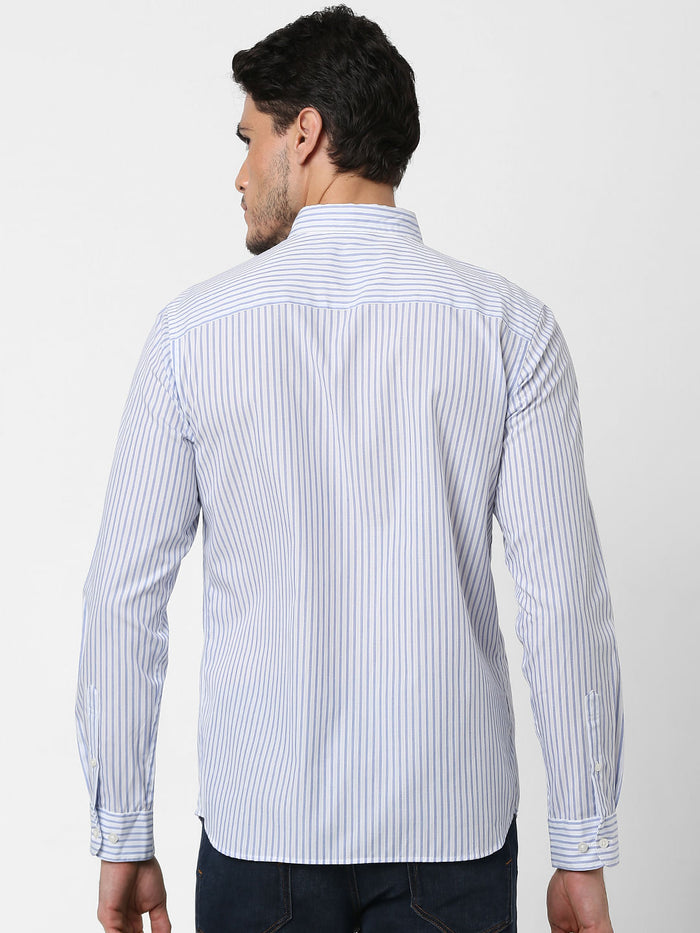 Light Blue Striped Full Sleeves Shirt