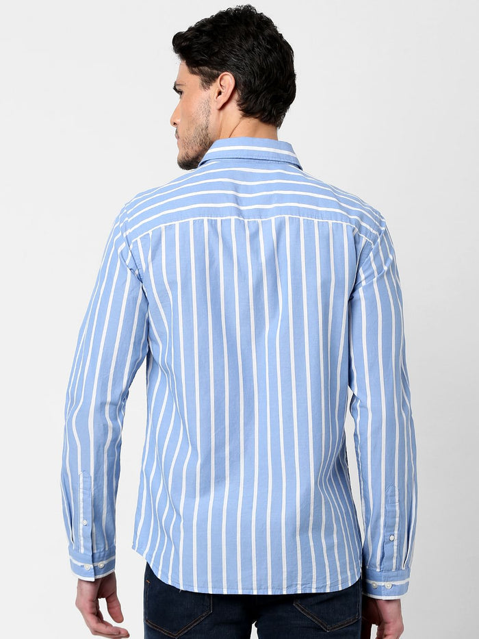 Light Blue Striped Full Sleeves Shirt