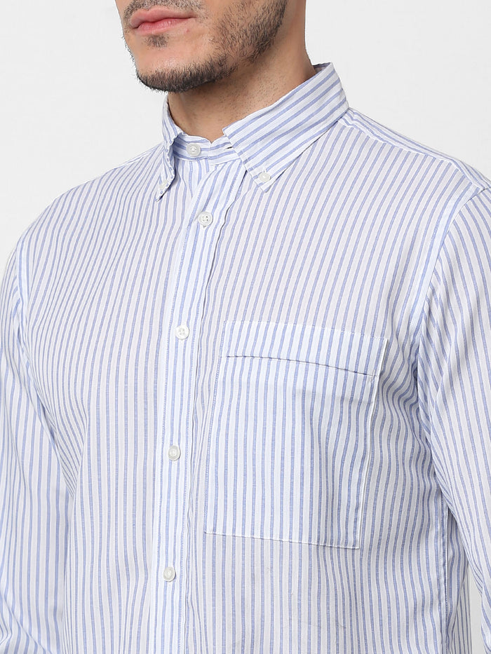 Light Blue Striped Full Sleeves Shirt