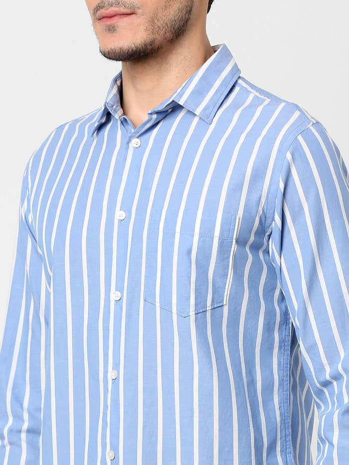 Light Blue Striped Full Sleeves Shirt