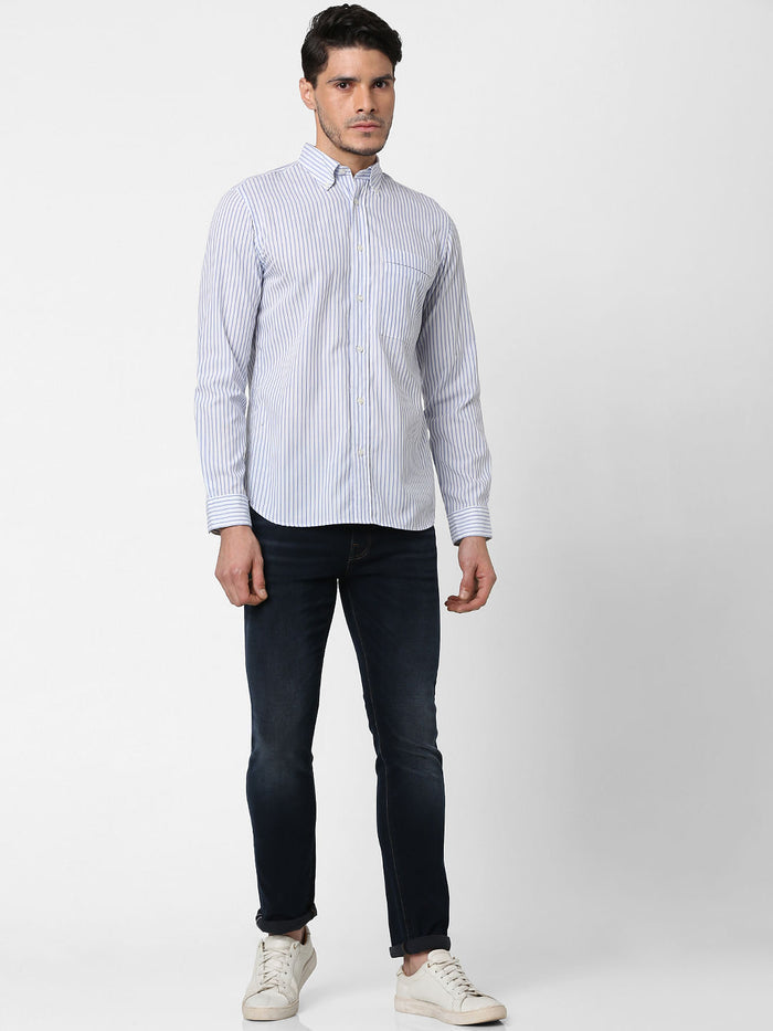 Light Blue Striped Full Sleeves Shirt