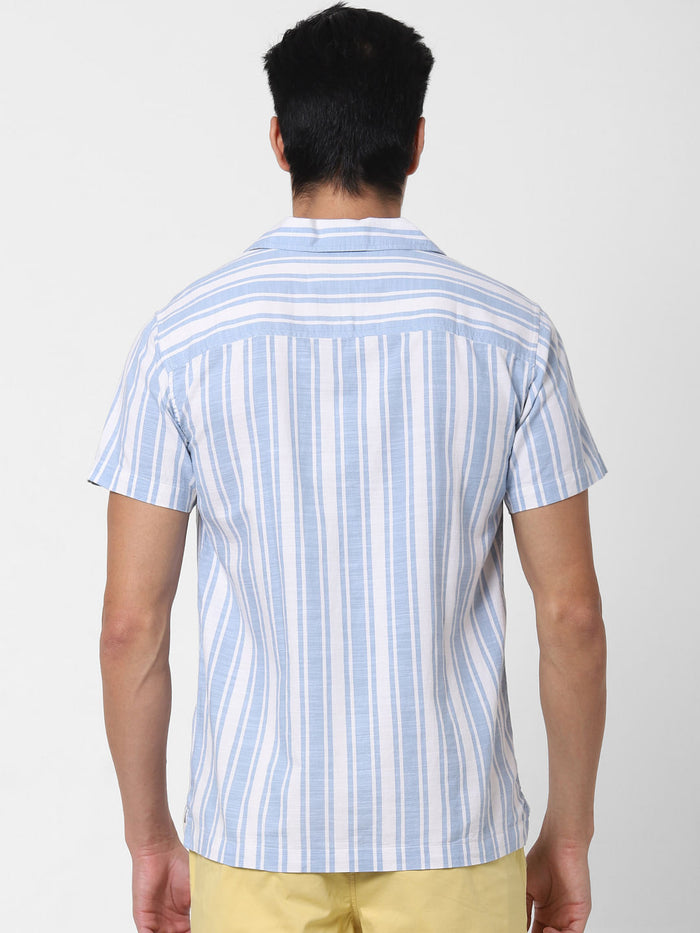 Light Blue Striped Short Sleeves Shirt