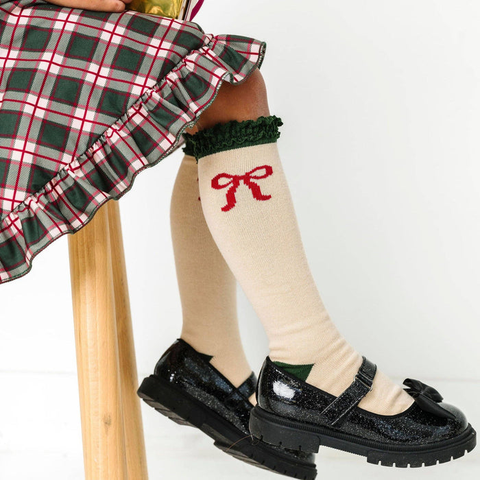 Little Stocking Co. Lace Top Knee High Socks - Vanilla Bow (Final Sale)