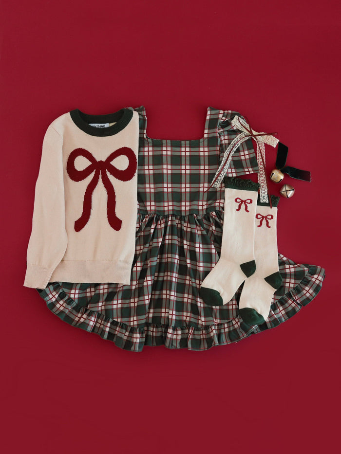 Little Stocking Co. Lace Top Knee High Socks - Vanilla Bow (Final Sale)