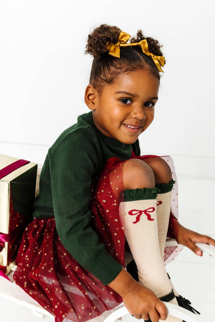 Little Stocking Co. Lace Top Knee High Socks - Vanilla Bow (Final Sale)