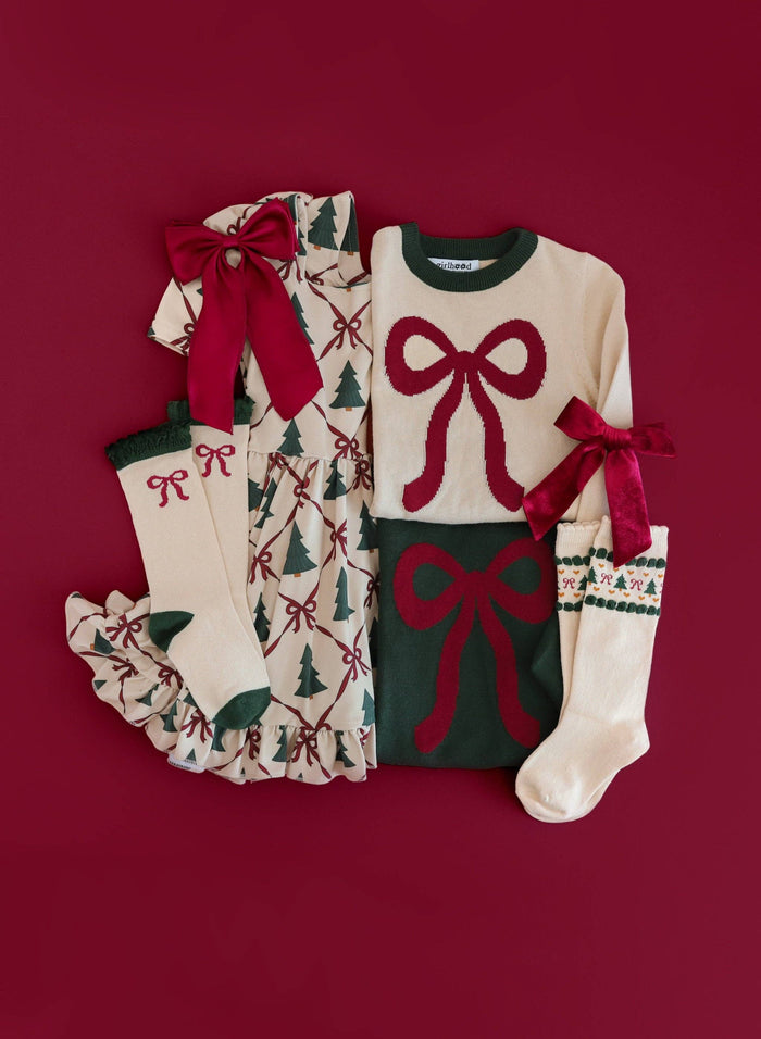 Little Stocking Co. Lace Top Knee High Socks - Vanilla Bow (Final Sale)