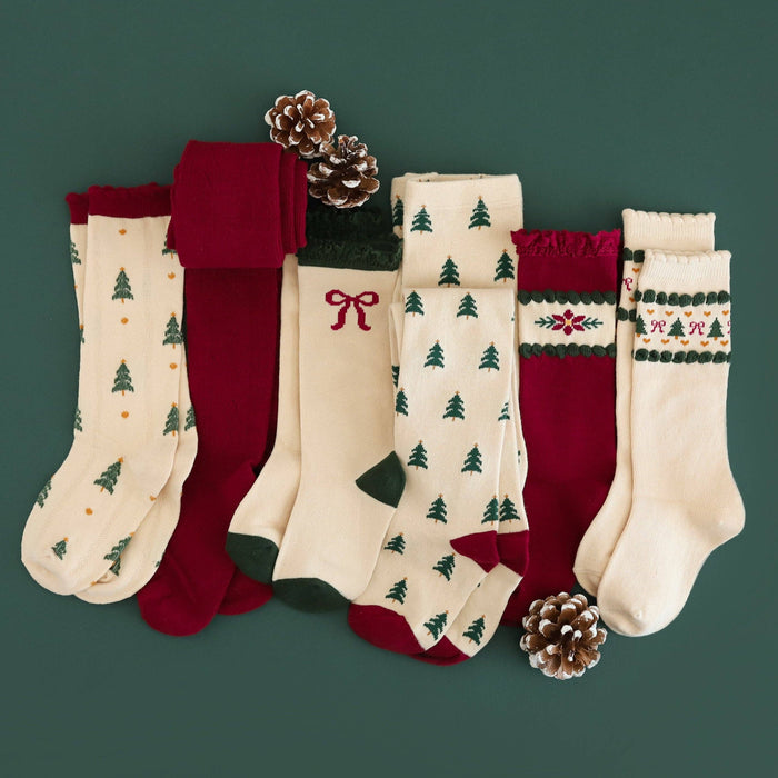 Little Stocking Co. Lace Top Knee High Socks - Vanilla Bow (Final Sale)