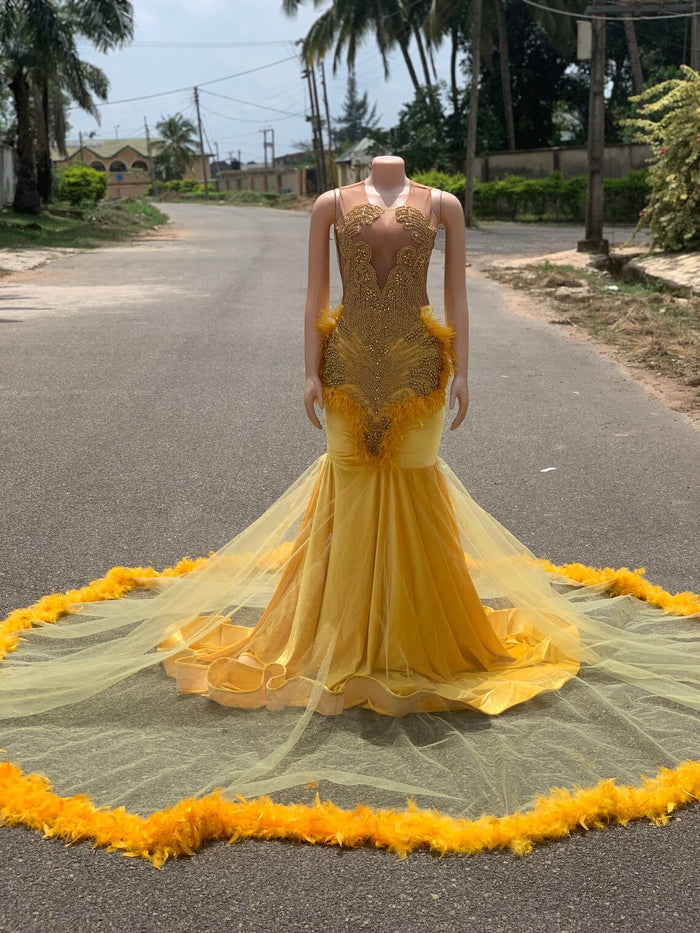 Long prom dress, sequins dress, mermaid dress, feathers prom dress