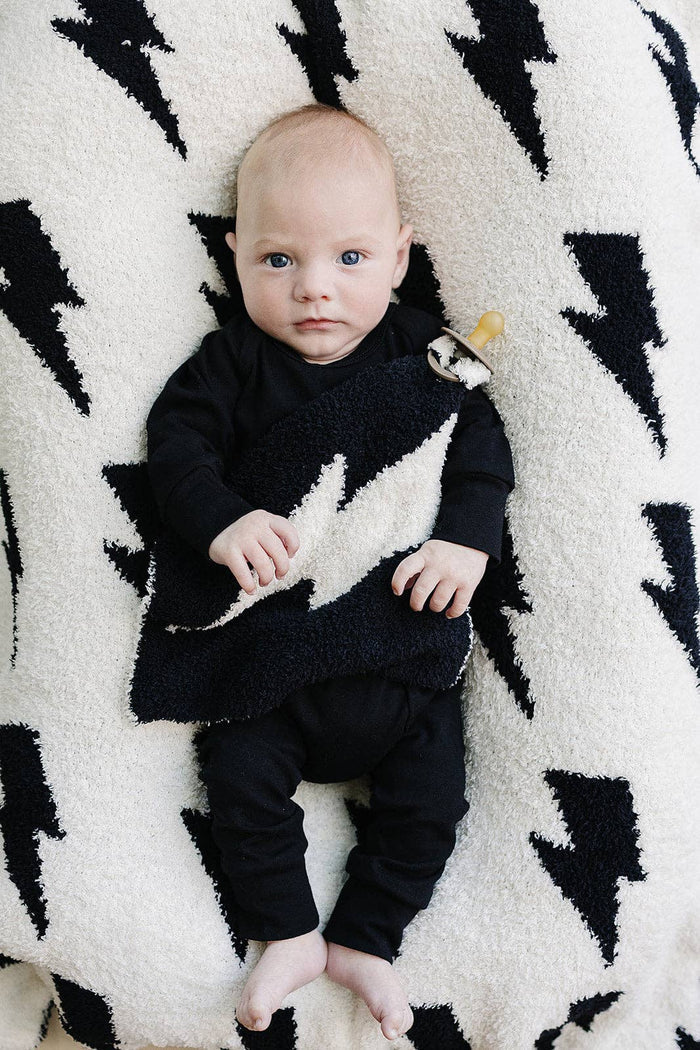 Lucky Panda Kids Baby Blanket - Black Lightning Bolt