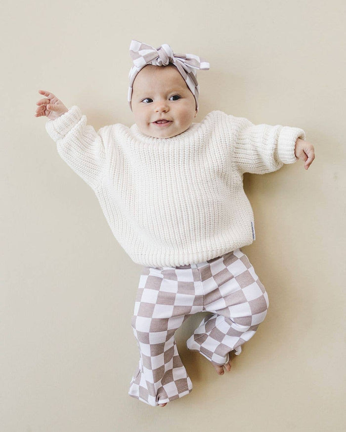 Lucky Panda Kids Checkered Headband - Latte (Final Sale)