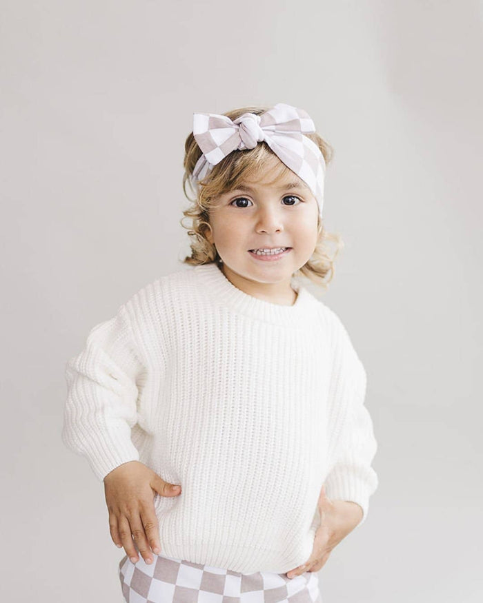 Lucky Panda Kids Checkered Headband - Latte (Final Sale)