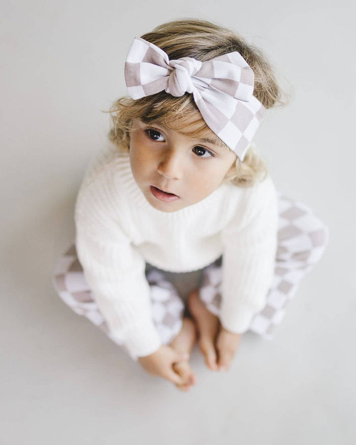 Lucky Panda Kids Checkered Headband - Latte (Final Sale)