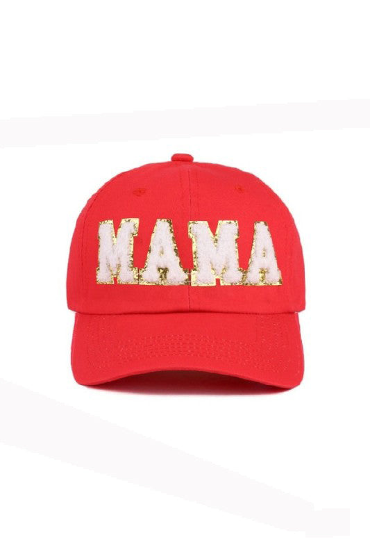 Mama Chenille Patch Baseball Cap-Red-Cute-Trendy-Shop-Womens-Boutique-Clothing-Store