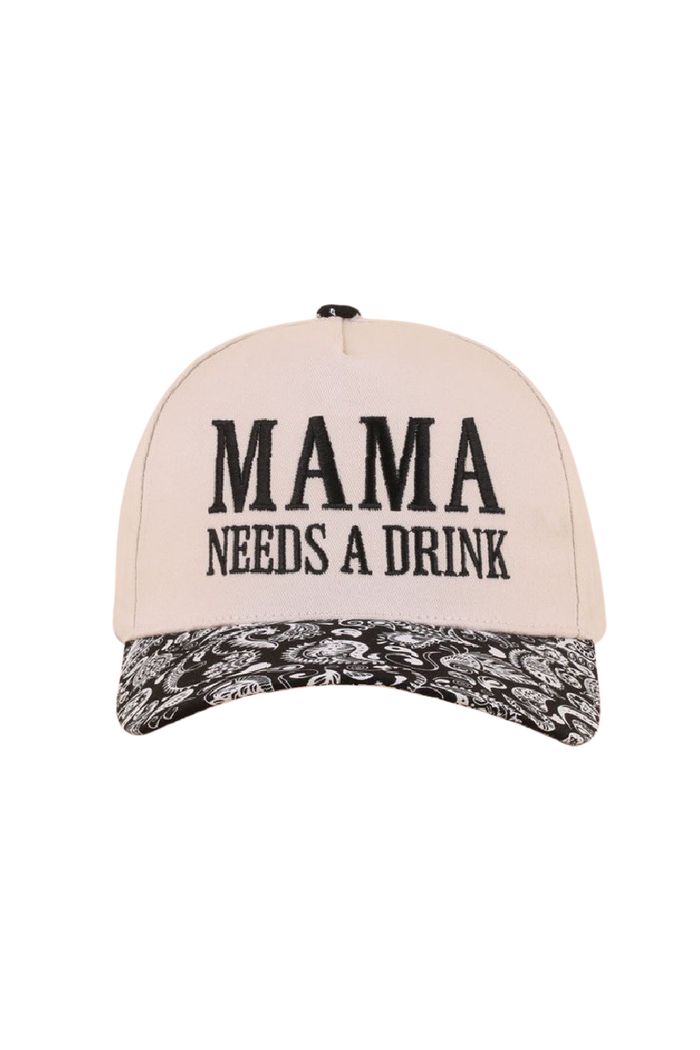 Mama Needs A Drink Cap-Paisley Black-Cute-Trendy-Shop-Womens-Boutique-Clothing-Store