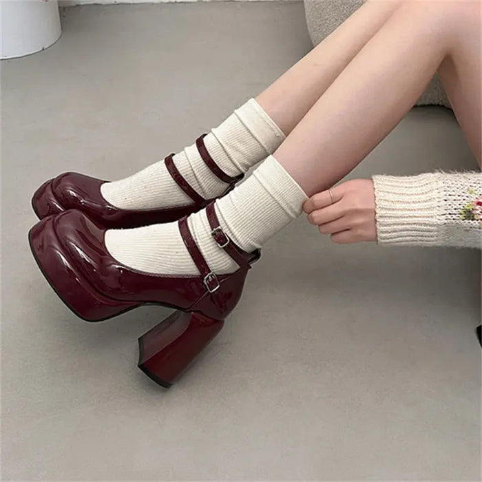 Mary Jane Ankle Strap Chunky Heels fashionnsio