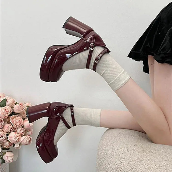 Mary Jane Ankle Strap Chunky Heels fashionnsio