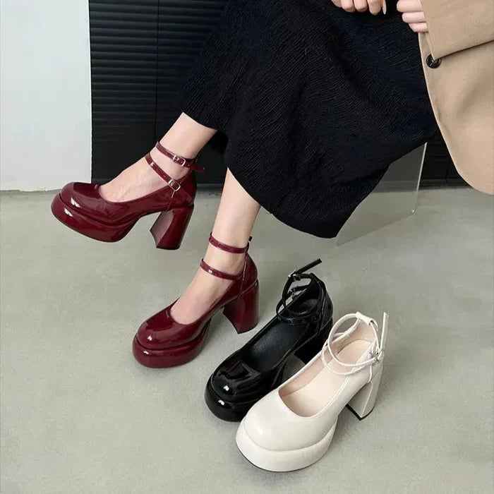 Mary Jane Ankle Strap Chunky Heels fashionnsio