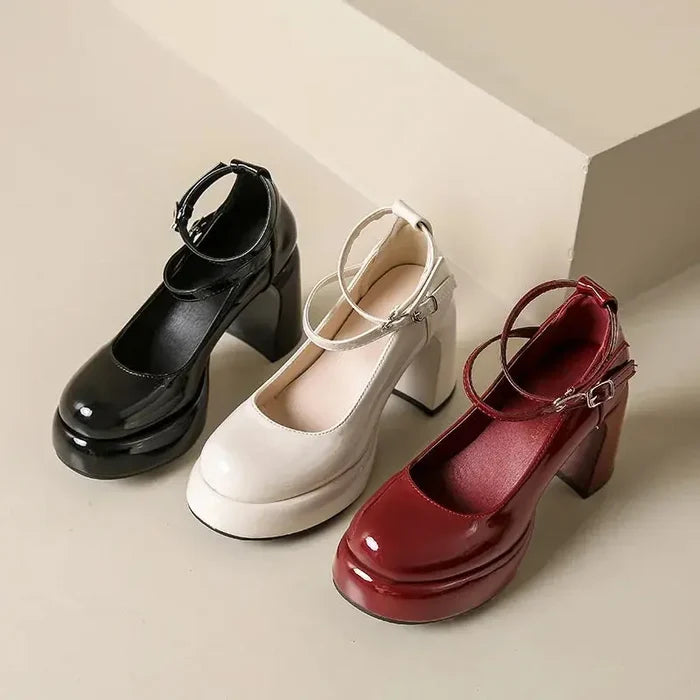 Mary Jane Ankle Strap Chunky Heels fashionnsio