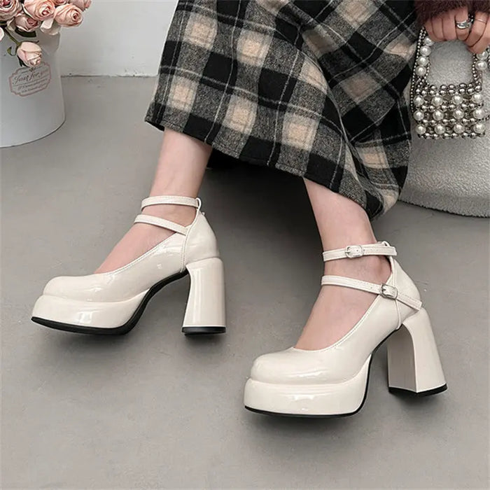Mary Jane Ankle Strap Chunky Heels fashionnsio