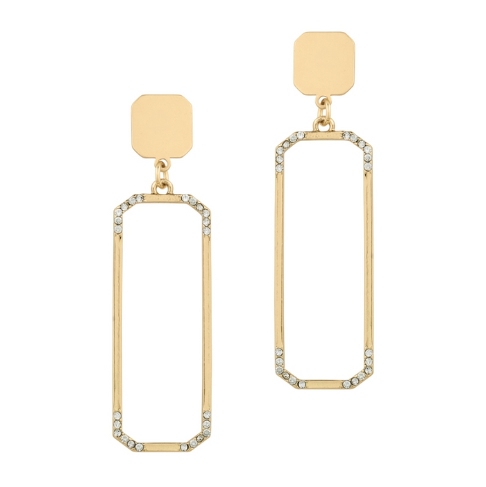 Matte Gold Rhinestone Rectangle Earring