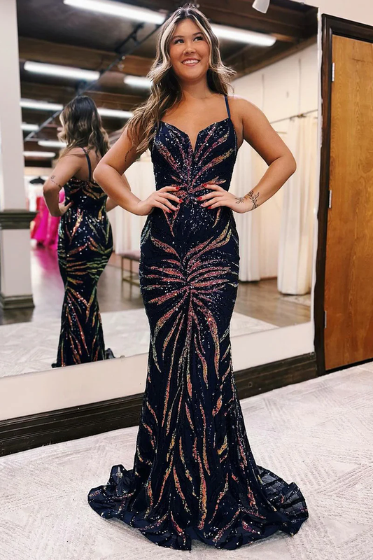 Mermaid Sweetheart Sequins Lace Long Prom Dresses