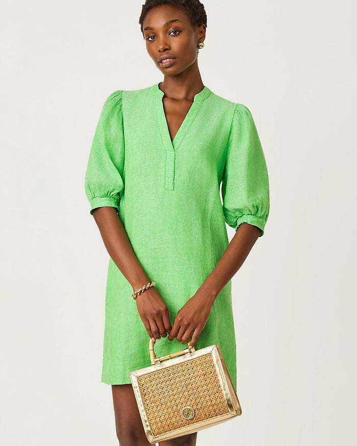 Lilly Pulitzer - Mialeigh Elbow Sleeve Linen Dress - Putting Green X Resort White
