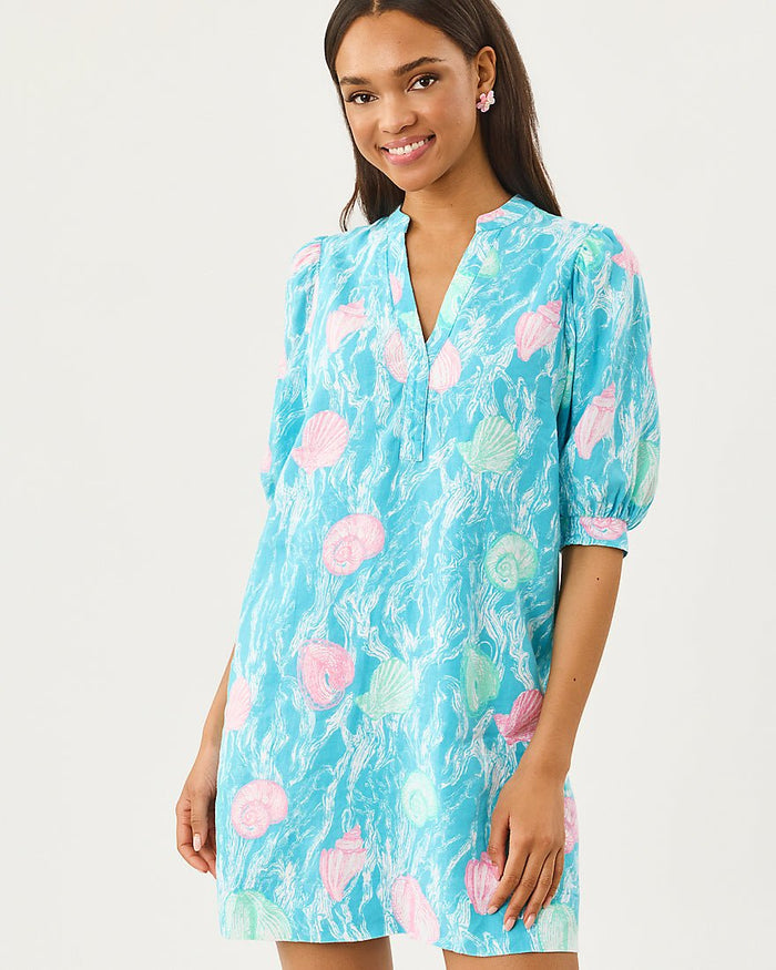 Lilly Pulitzer - Mialeigh Elbow Sleeve Linen Dress - Capri Blue Shelden