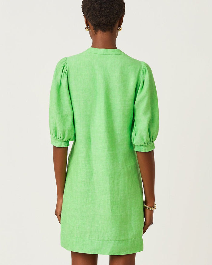 Lilly Pulitzer - Mialeigh Elbow Sleeve Linen Dress - Putting Green X Resort White