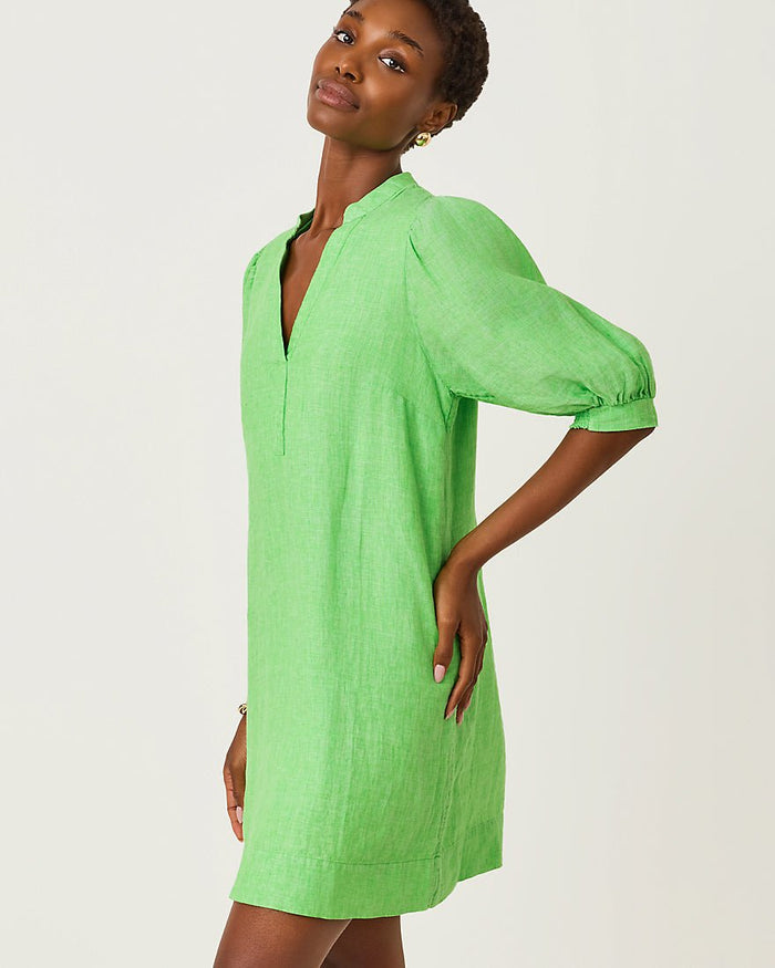 Lilly Pulitzer - Mialeigh Elbow Sleeve Linen Dress - Putting Green X Resort White