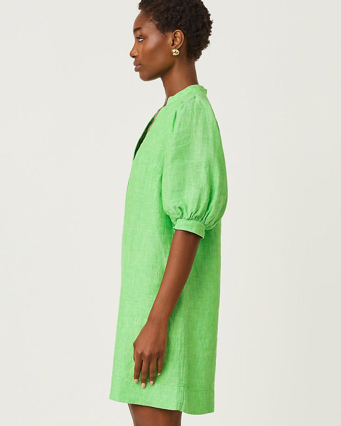 Lilly Pulitzer - Mialeigh Elbow Sleeve Linen Dress - Putting Green X Resort White