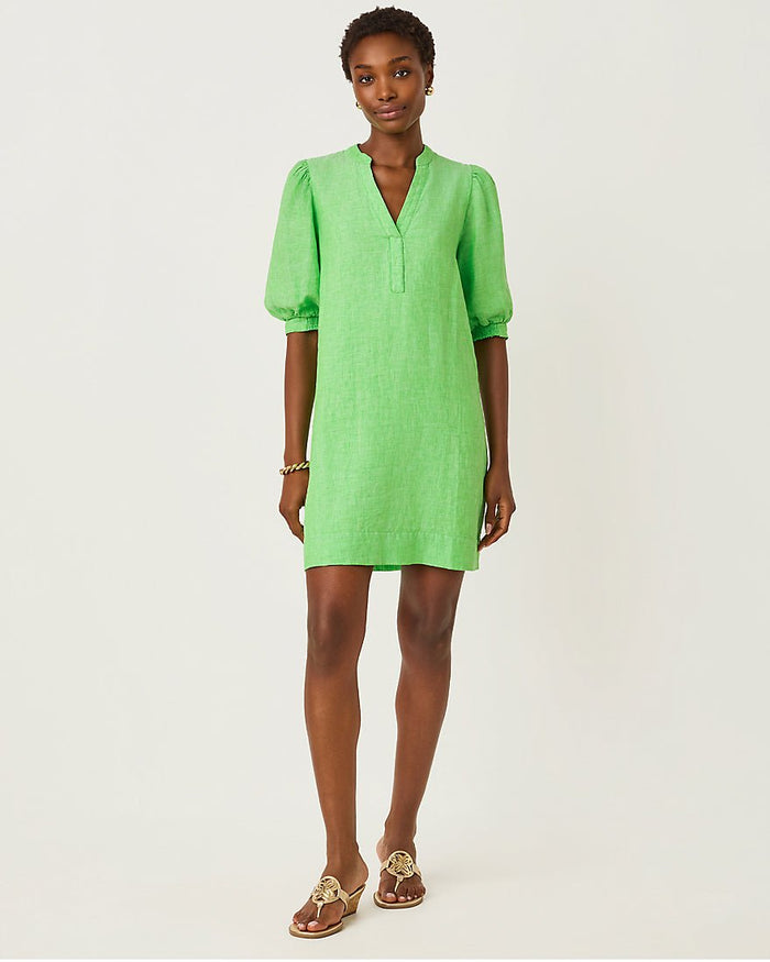 Lilly Pulitzer - Mialeigh Elbow Sleeve Linen Dress - Putting Green X Resort White