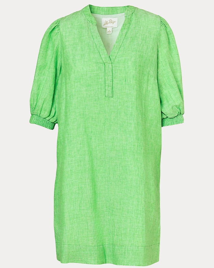Lilly Pulitzer - Mialeigh Elbow Sleeve Linen Dress - Putting Green X Resort White