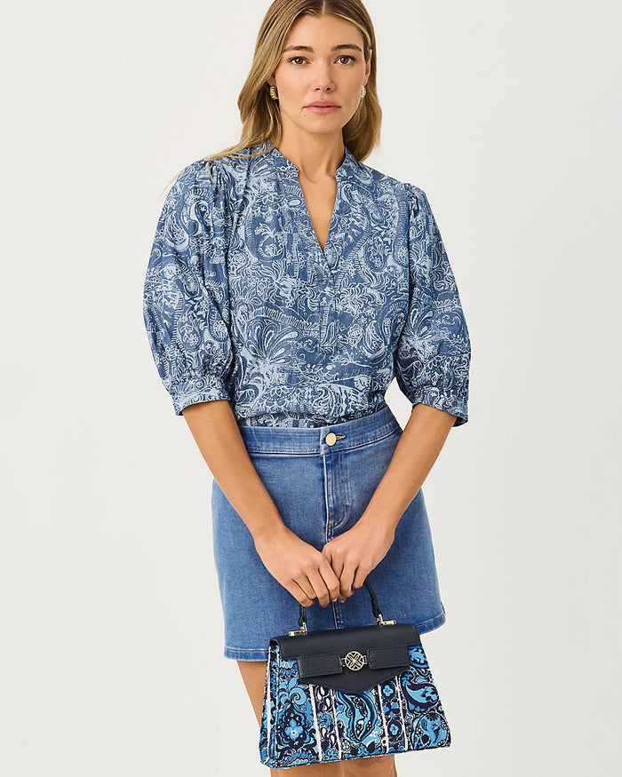 Lilly Pulitzer - Mialeigh Top - Indigo All Day Chambray Paisley Parade Pigment