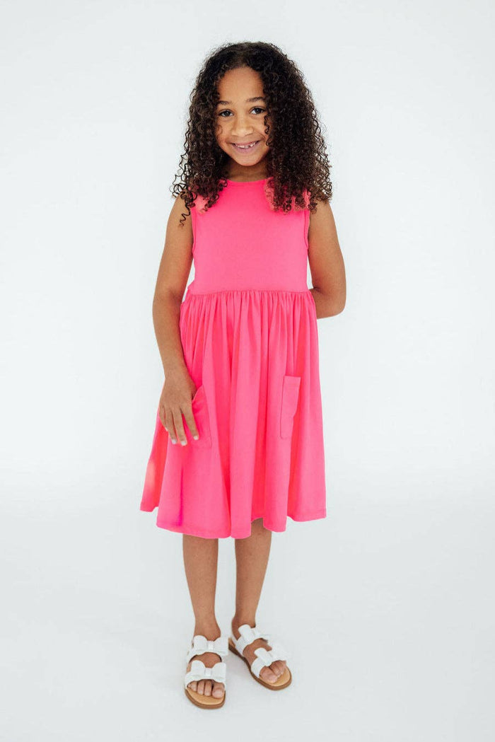 Mila & Rose Tank Pocket Twirl Dress - Neon Pink (Final Sale)
