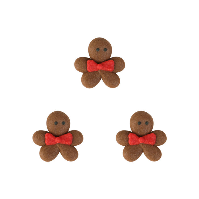 Gingerbread Man Christmas Royal Icing Toppers for decorating your own cupcakes, chocolates, cookies, cakes, and other desserts. Edible hand piped icing toppers ready to use on your food.
