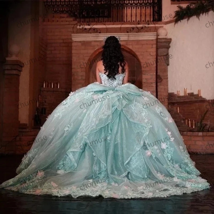 mint green quinceanera dress ball gown pink