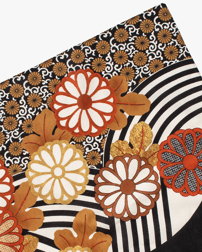 Modern Furoshiki, Musubi, Setsugekka, Chrysanthemum on Flowing Water, Black 47.25" x 47.25"