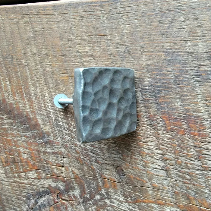 Square Hammered Modern Cabinet Knob - Old West Iron