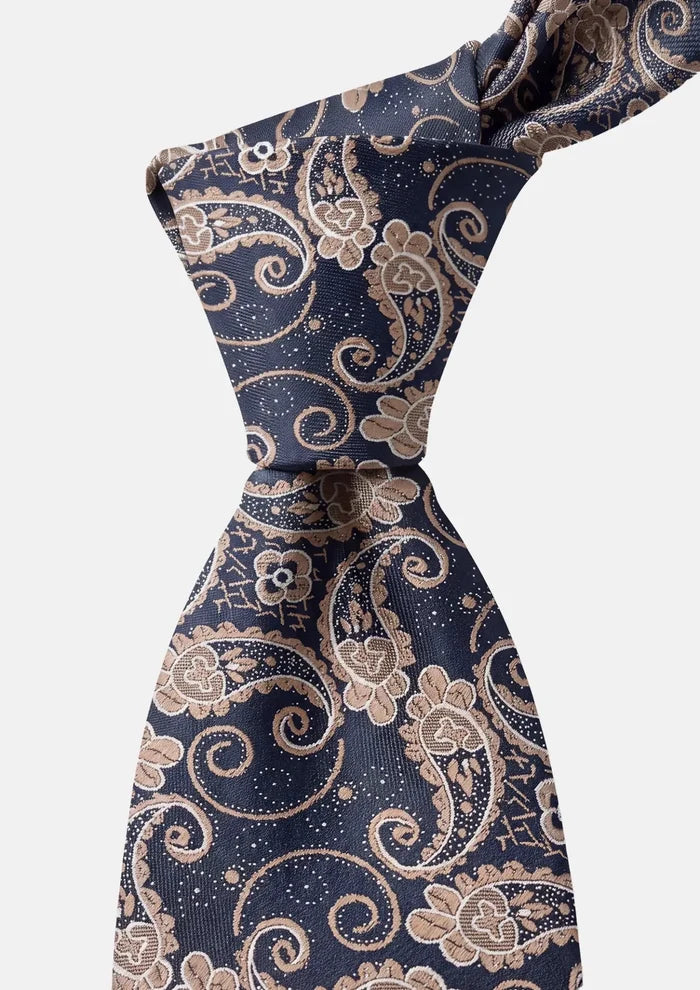 Navy Beige Botanical Paisley Tie - SARTORO