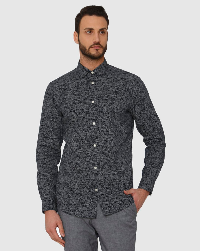 Navy Blue All Over Print Full Sleeves Shirt