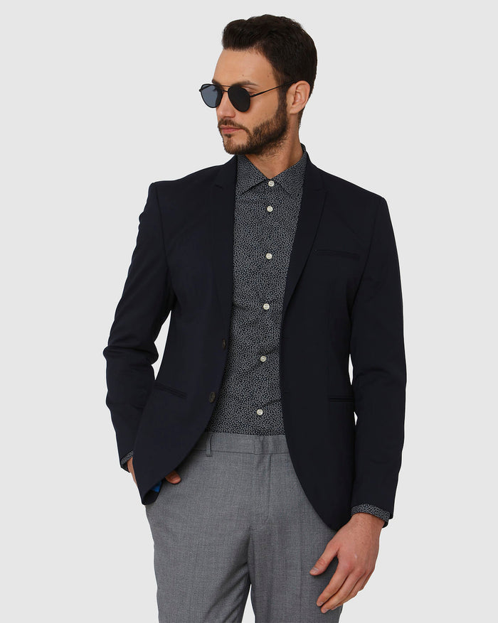 Navy Blue All Over Print Full Sleeves Shirt