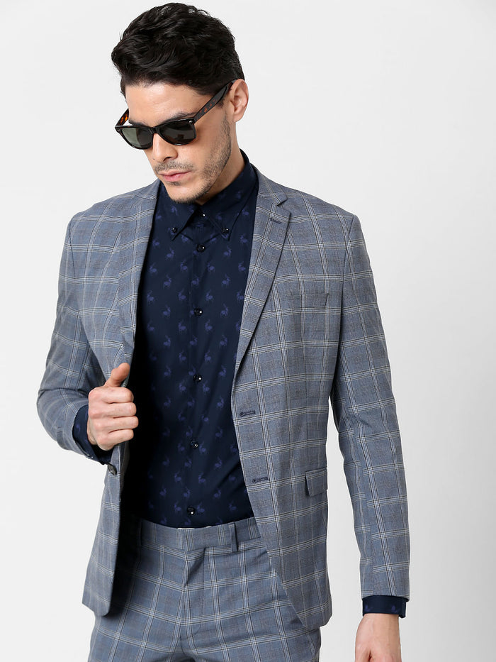 Navy Blue All Over Print Full Sleeves Shirt