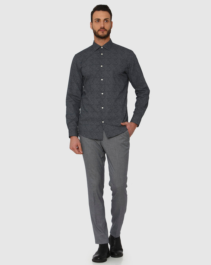Navy Blue All Over Print Full Sleeves Shirt