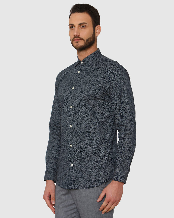 Navy Blue All Over Print Full Sleeves Shirt