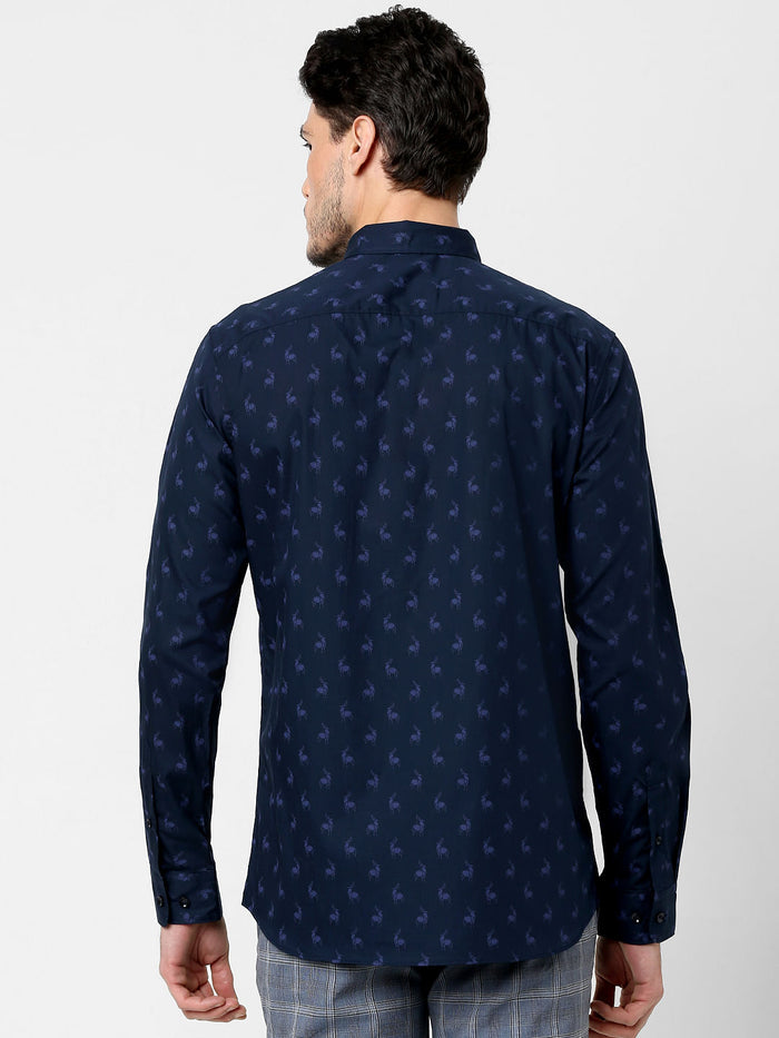 Navy Blue All Over Print Full Sleeves Shirt