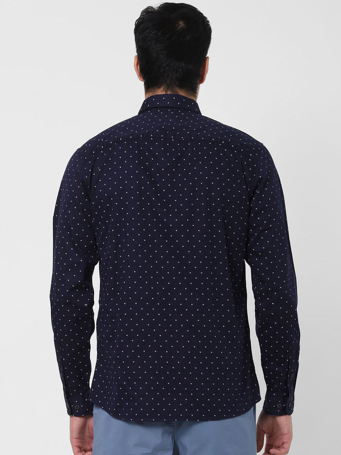 Navy Blue All Over Print Full Sleeves Shirt