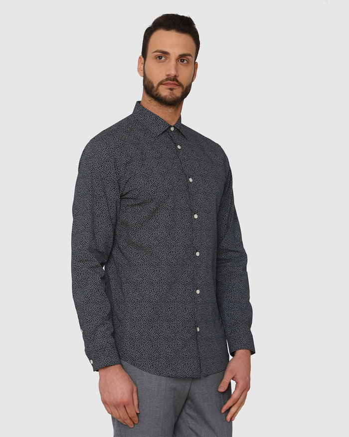 Navy Blue All Over Print Full Sleeves Shirt